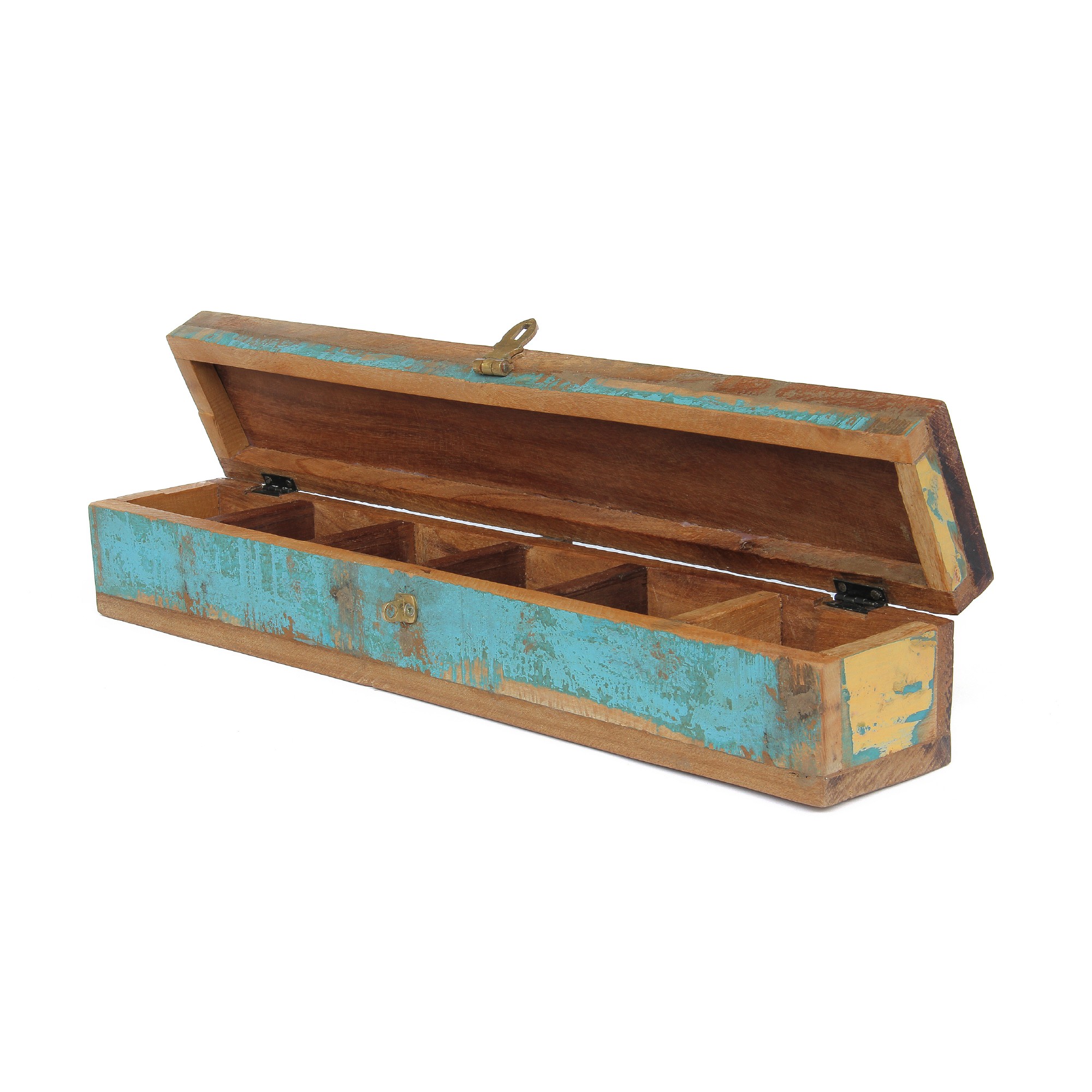 Box mit 6 Fächern, aus recyceltem Holz, B 56 cm, H 10 cm, T 10 cm von fischer's lagerhaus