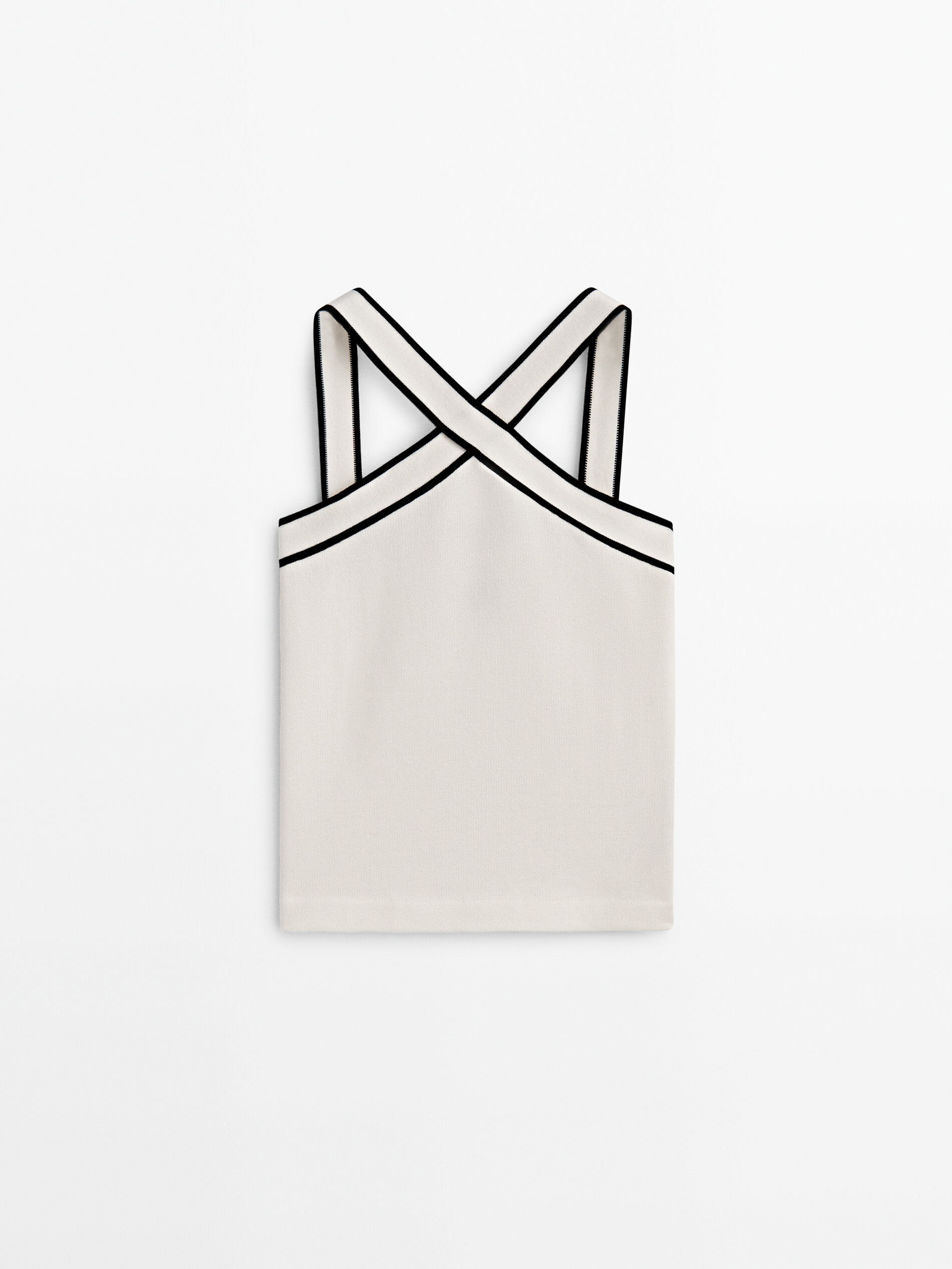 Blusa de algodão com decote cruzado contrastante - OFF-WOVEN