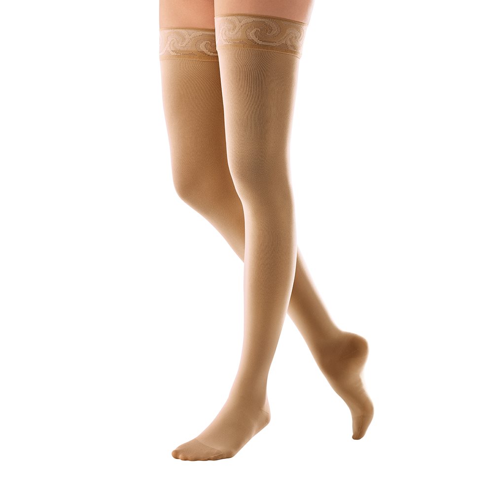 Bauerfeind VenoTrain Micro KKL2 AG<br>1 Paar, M, plus/long geschlossene Fussspitze Spitzenhaftband caramel