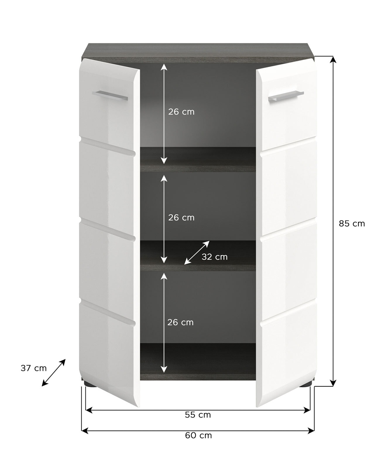 Kommode Salsa 60 x 85 x 37 cm Weiß Hochglanz/Rauchsilber
