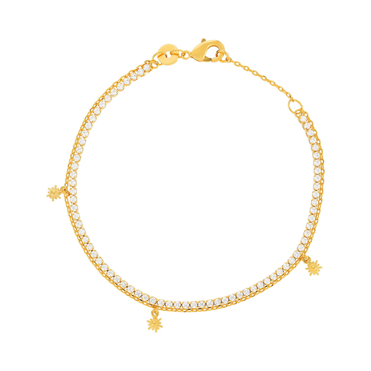 Bracelet plaqué or zirconias 18 cm motif soleil