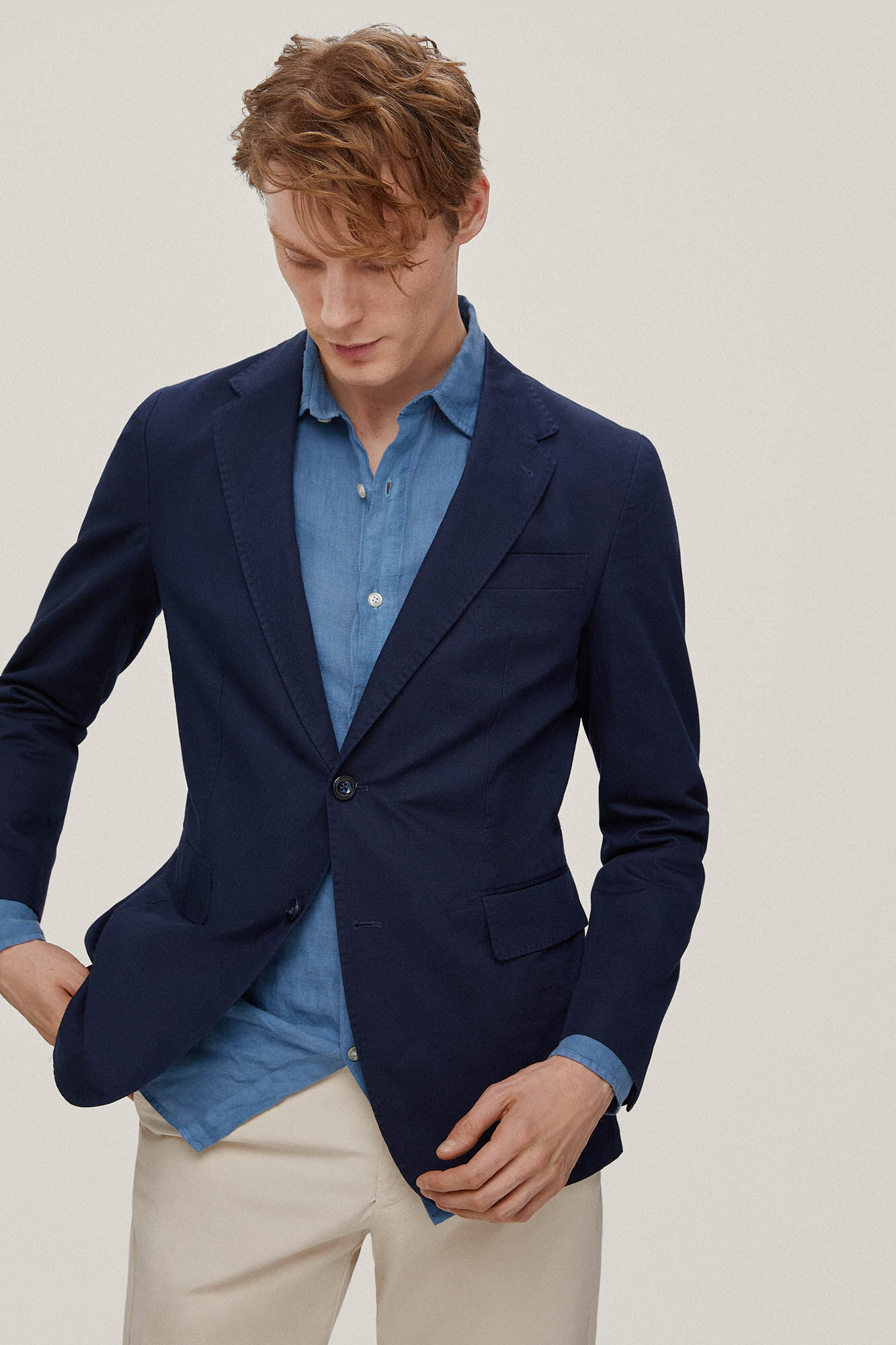 Linho de algodão estilo americano - Azul