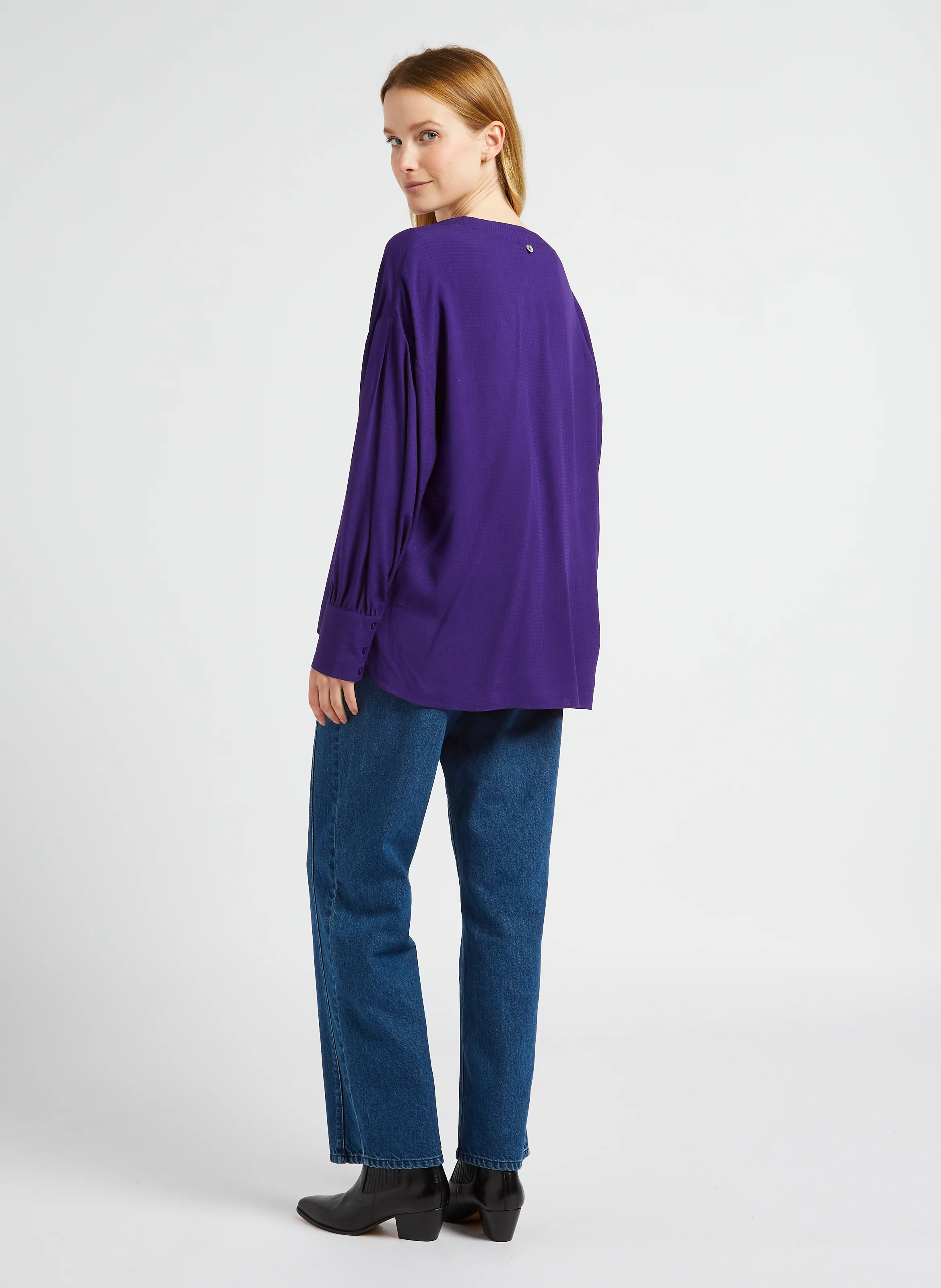 CERES - Top fluide col V texturé| Violet