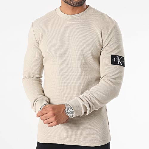 Sweat Crewneck Monogram Badge Waffle 3485 Beige