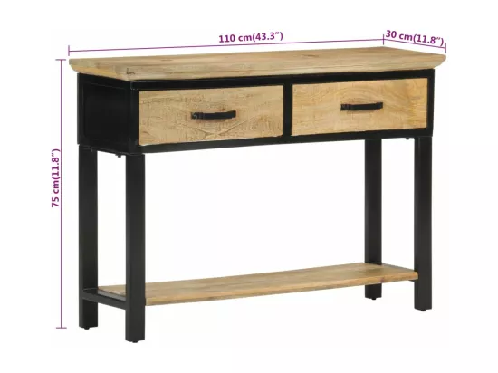 Table console 110x30x75 cm bois de manguier massif brut