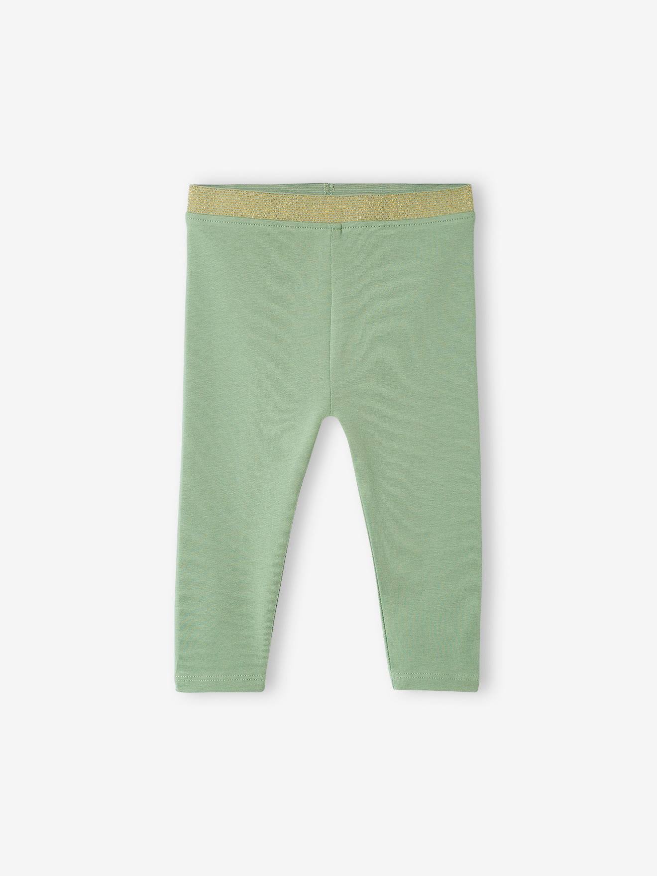 Leggings verde-acinzentadas com cós brilhante para bebês meninas