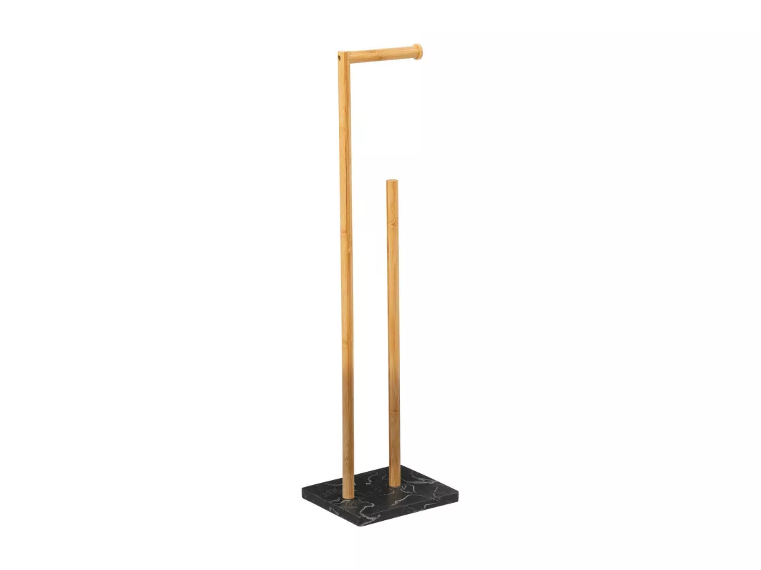 Dérouleur papier toilette WC avec réserve en Bambou et résine Noir marbré H 78 cm