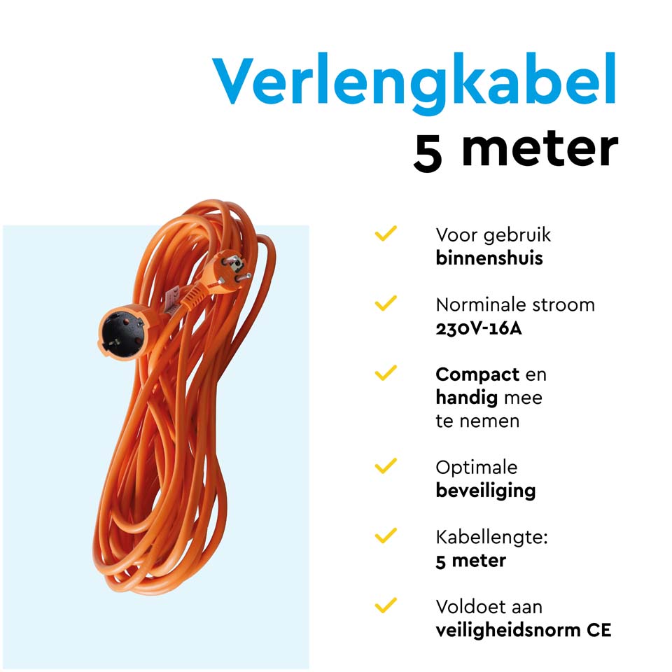 BRASQ 5 meter verlengsnoer met randaarde - Orange