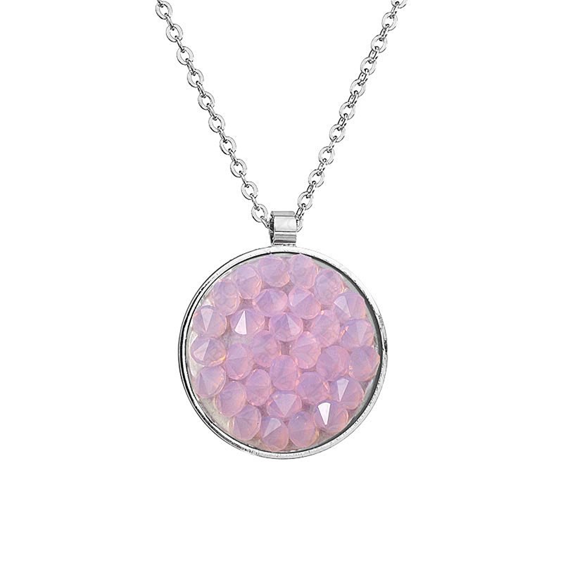 Collier orné de cristaux Swarovski avec pierre crystal Rose en plaqué Or blanc et rhodié