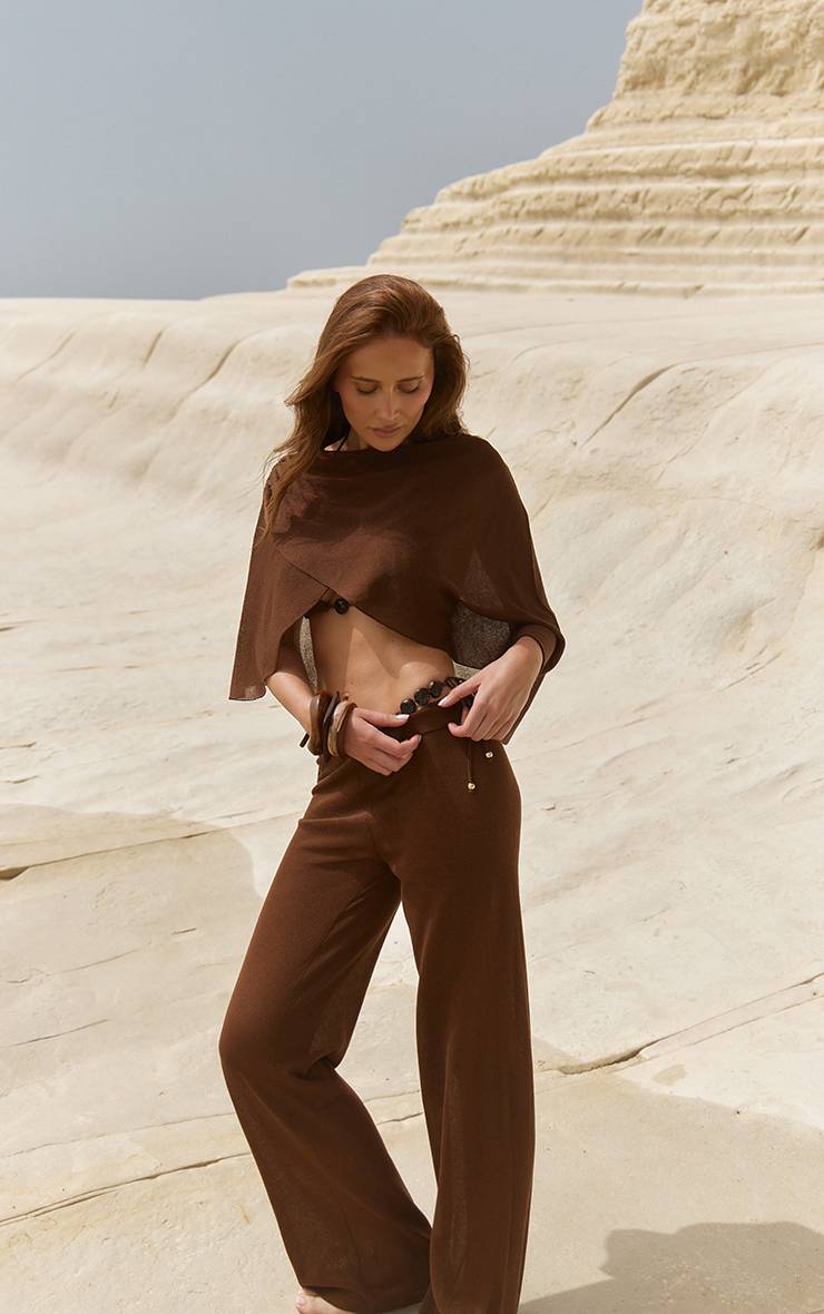 Chocolat Pantalon Large En Maille Transparente