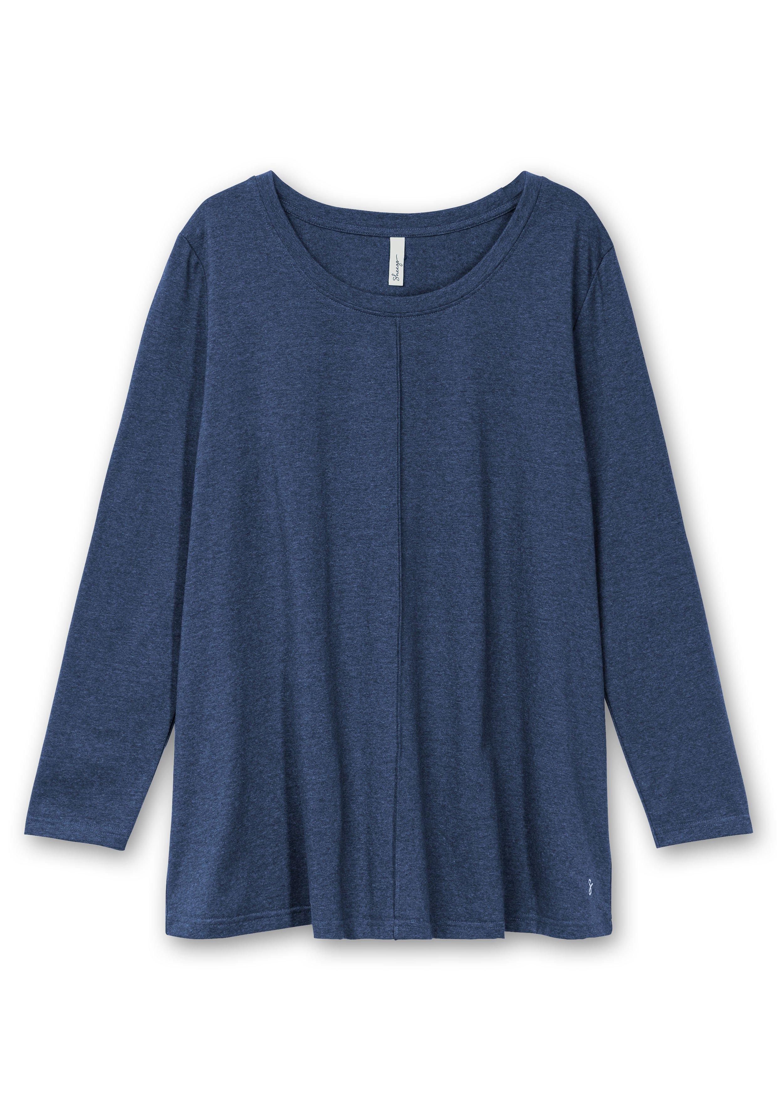 Fein meliertes Langarmshirt in A-Linie, mit Rundhals
