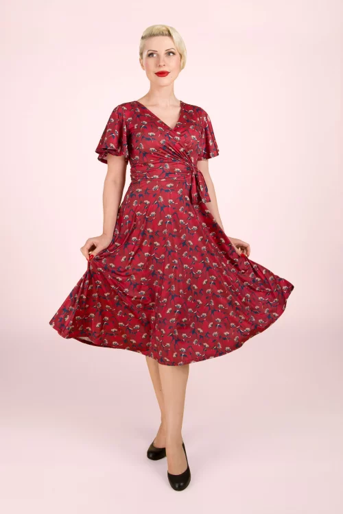 Vintage Chic for Topvintage Irene Floral cross over swing jurk in rood