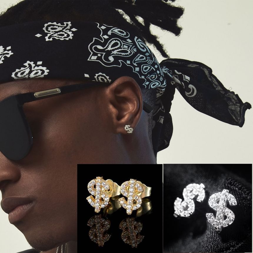 Tinseltown - Dollar Sign Rhinestone roestvrijstalen oorknop