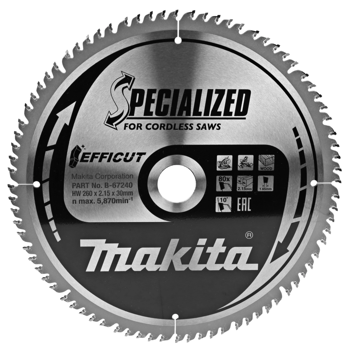 Makita B-67290 Efficut Afkortzaagblad - 260 x 30 x 80T - Hout