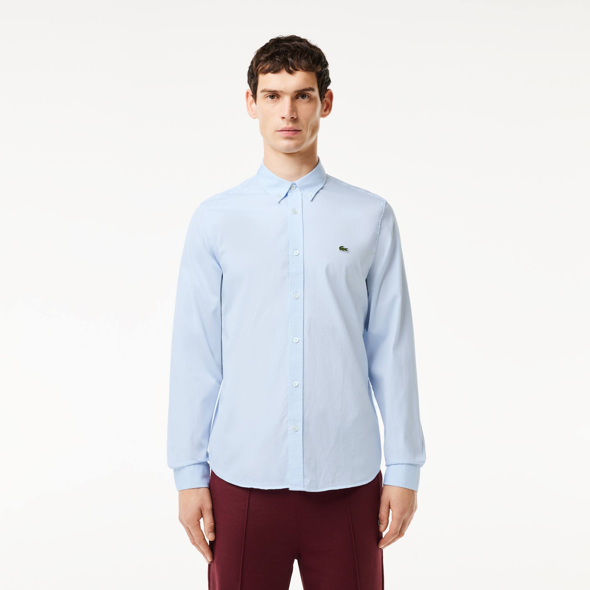Chemise regular fit en coton premium uni Manches Longues - Bleu - Lacoste - Homme