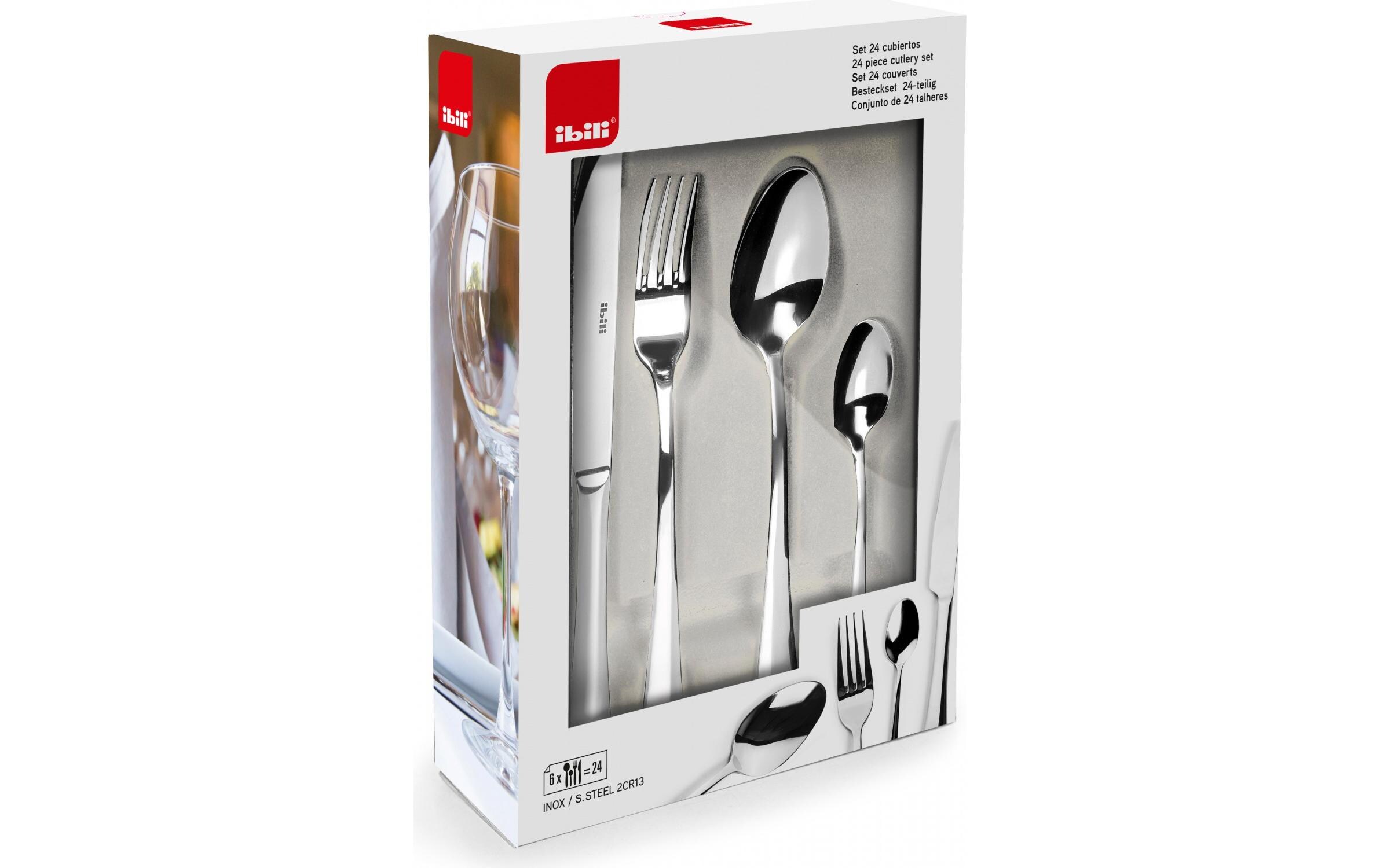 Besteck-Set aus Edelstahl Cubiertos 24-teilig, SilberSet für 6 Personen, spülmaschinengeeignet
