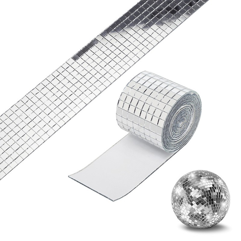 (1m/4cm) Deko Mosaik Spiegel Aufkleber DIY Party Sticker Disco Spiegelmatte - Gold