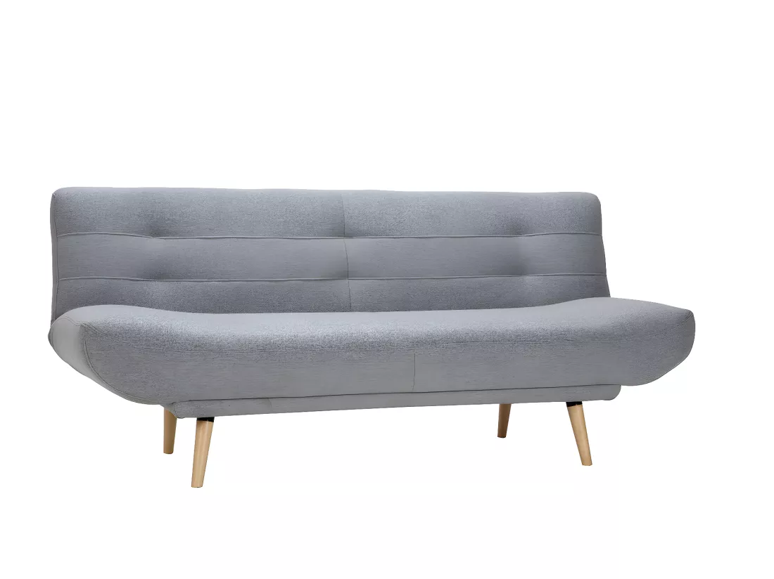 Canapé convertible 3 places en tissu gris clair et bois clair FAGUO