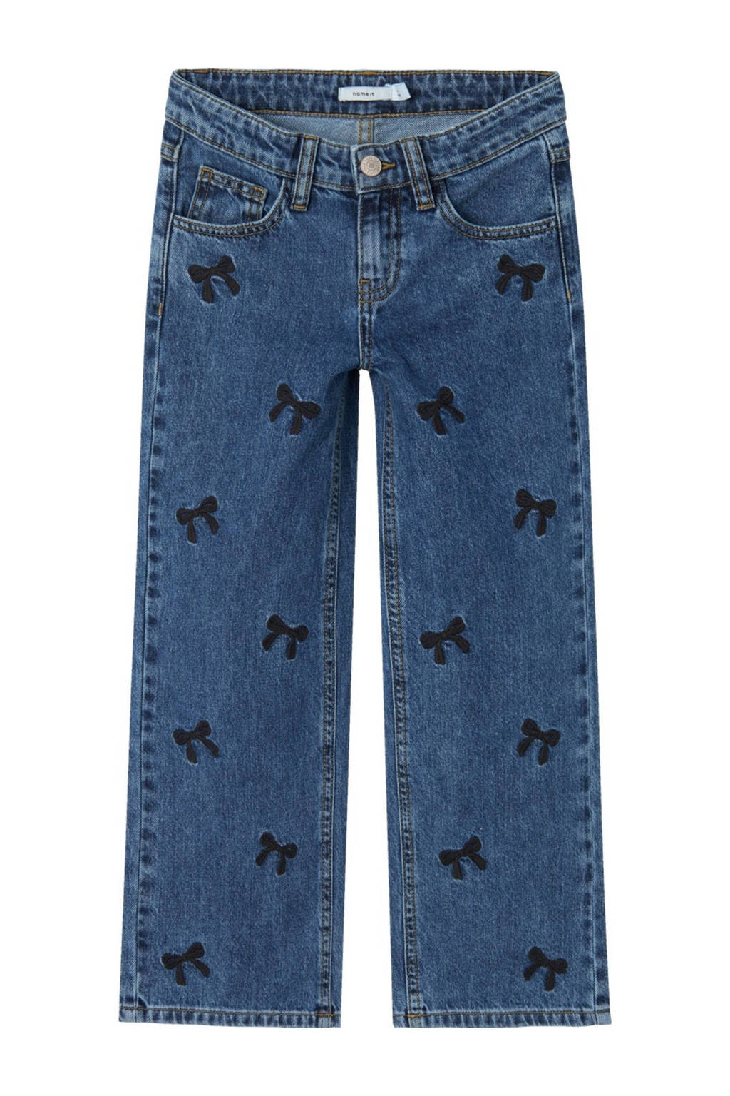 NAME IT wide leg jeans NKFROSE met all over print en borduursels medium blue denim