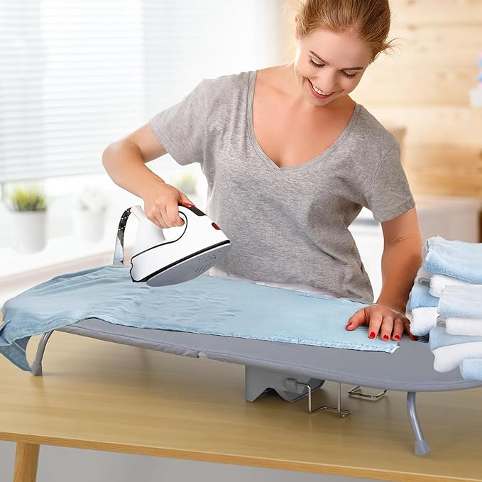 (90x34cm) Faltbares Mini Tisch Bügelbrett Kleider Bügeltisch mit Anti-Rutsch Füssen   Bügeleisen Halterung - Grau