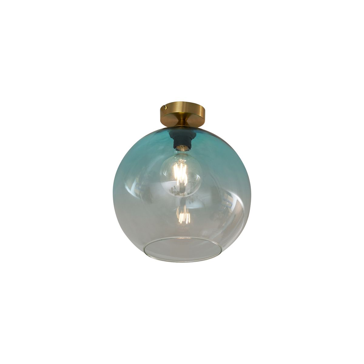 Art Deco plafondlamp messing met blauw glas - Sandra
