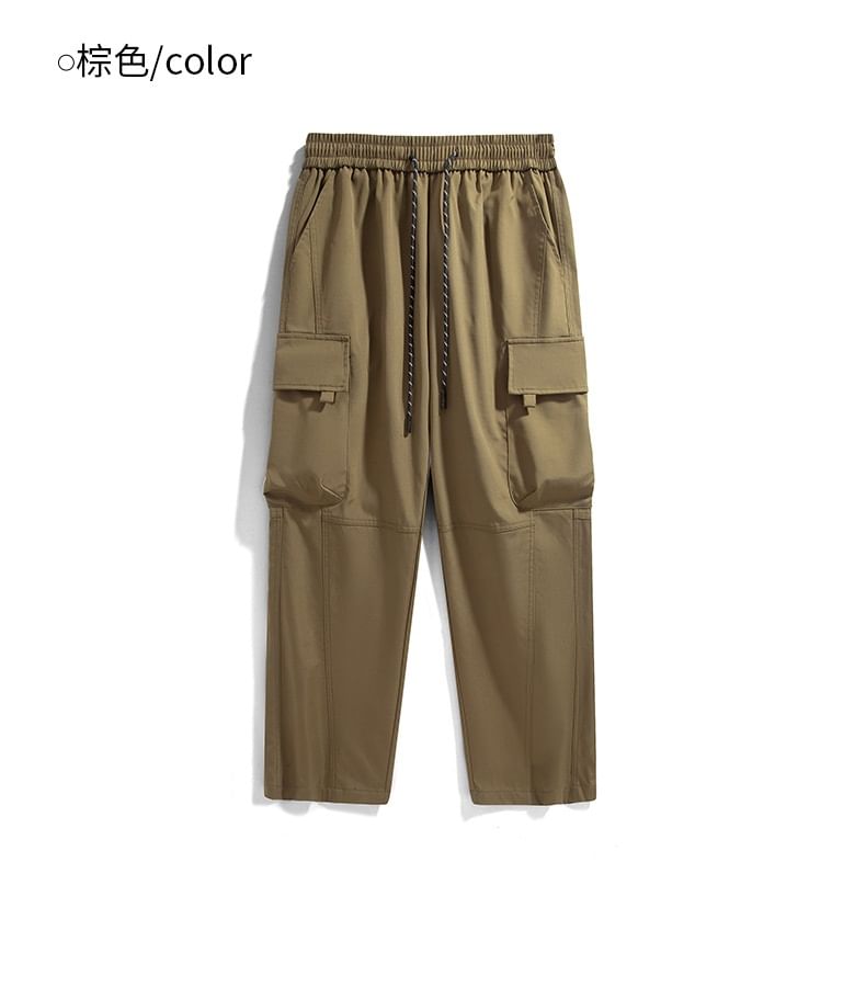 Dandyluxe - Effen cargobroek met trekkoord in de taille en rechte pijpen