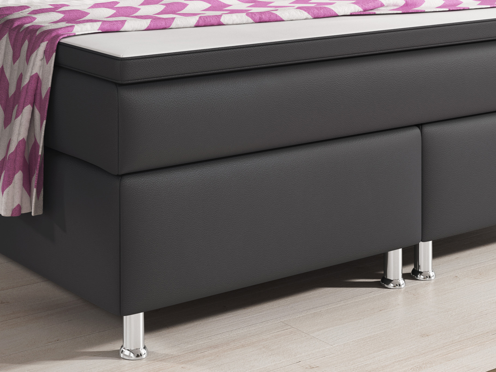 Boxspringbett - anthrazit - H3 - Kunstleder - 180x200 cm