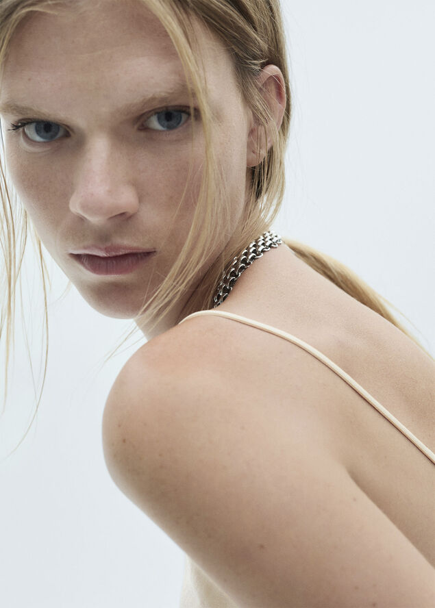 MANGO Satin top with thin straps Natural white