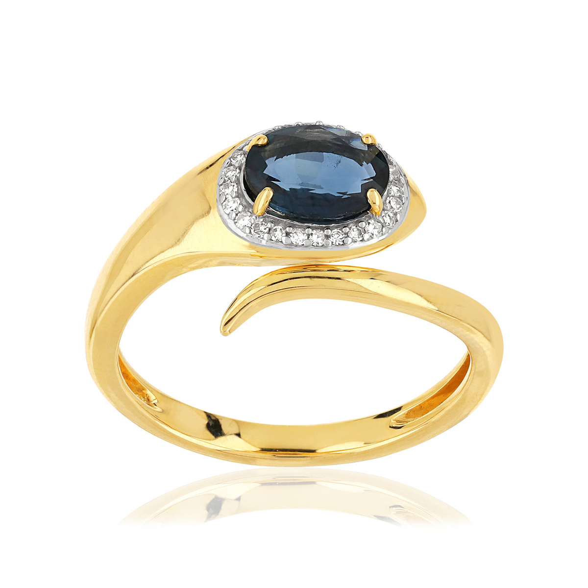 Bague or 375 2 tons saphir diamants