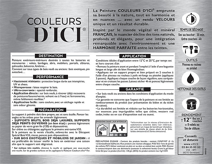 Peinture extérieure bois Couleurs d'ici noir ombré Velours V33 2L