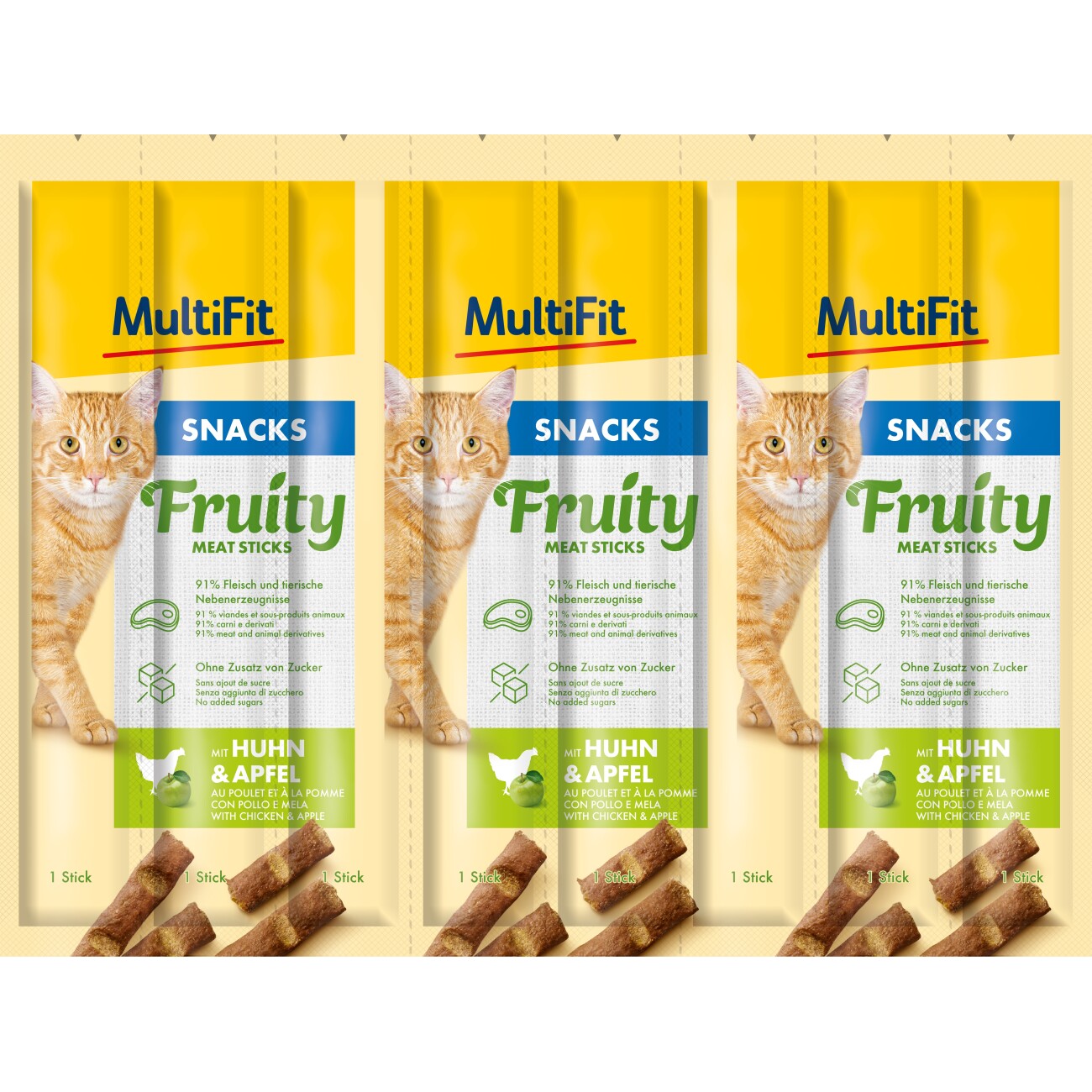 MultiFit Fruity Meat Sticks 7x8x5g Huhn und Apfel