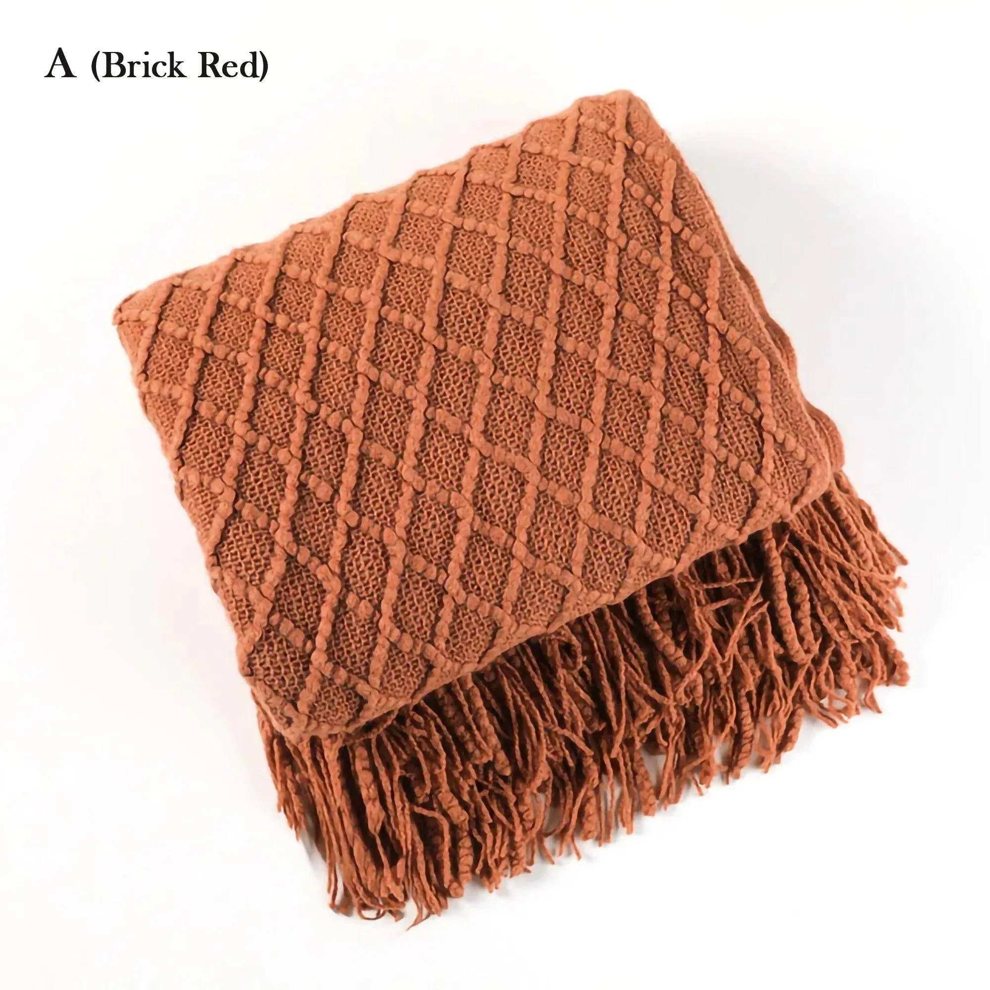 Neutral Knitted Throw Blanket with Tassel | Nordic Style Plaid Bedspread