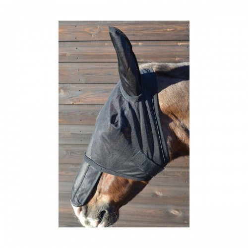 Rede mosquiteira com proteção solar e proteção auricular para cavalos. Preta.