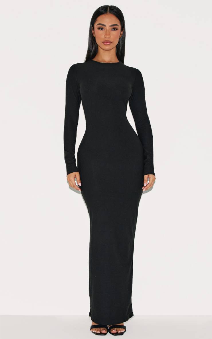 Noir Robe Maxi À Manches Longues En Tissu Doux Au Toucher Petite