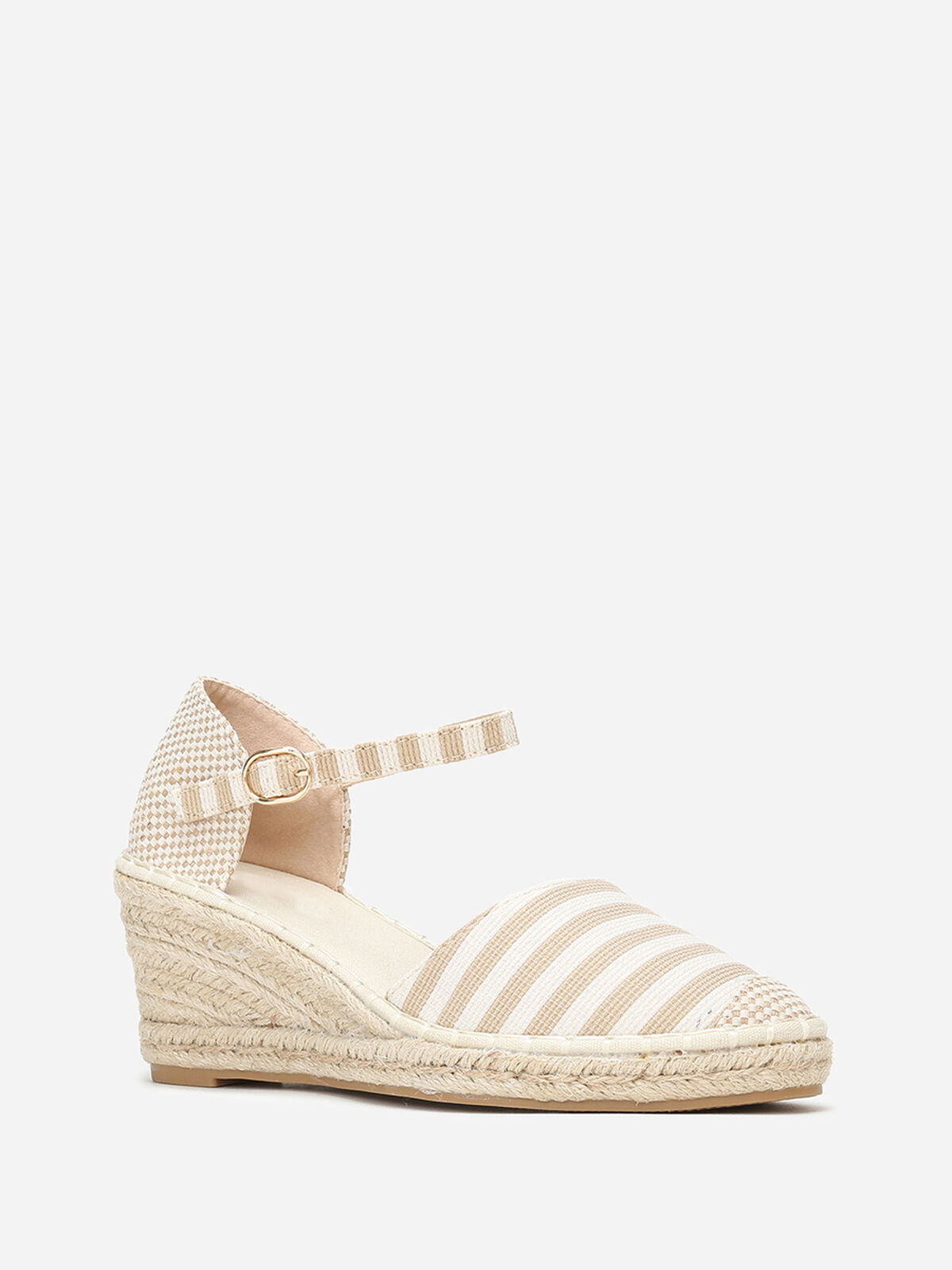 Espadrilles compensées à rayures- Taupe