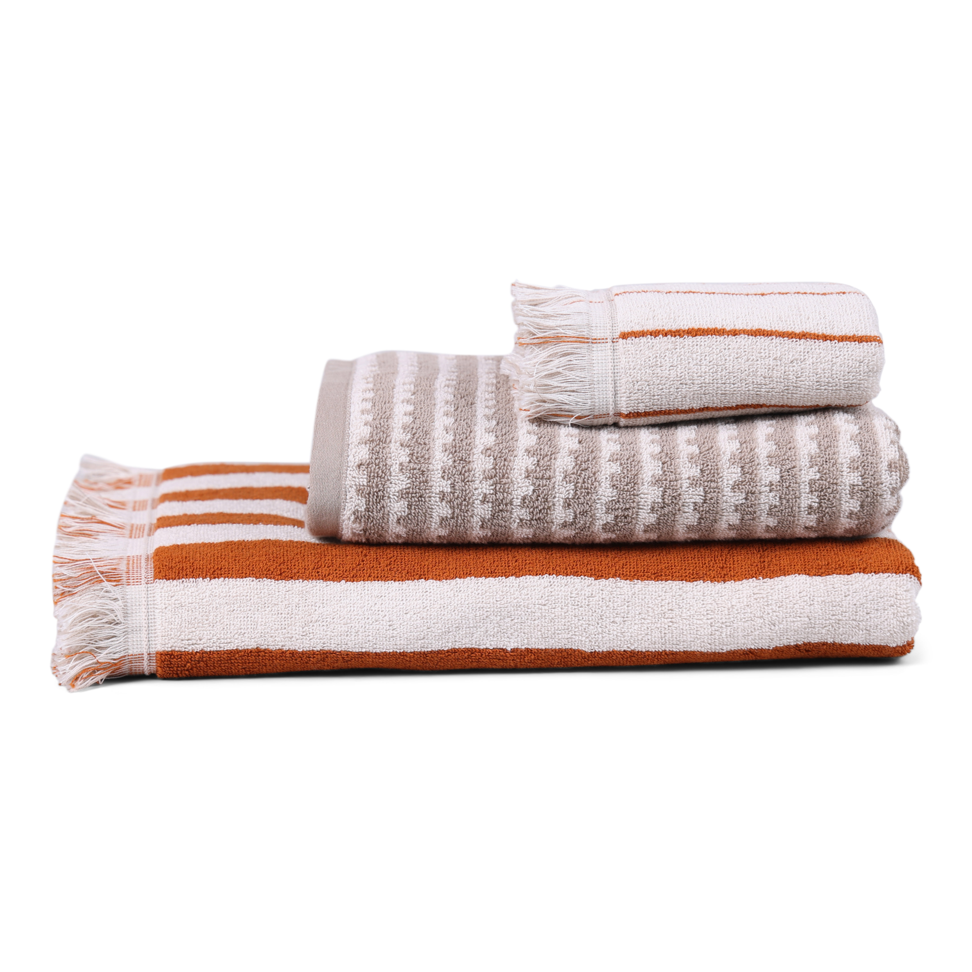 Gastendoek Ellis beige/orange/white 30x50 cm  - set van 6
