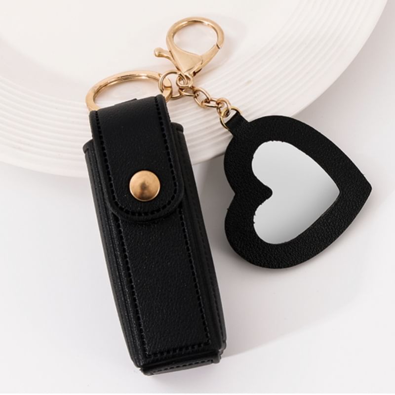 XIXI STUDIO - Hartvormige draagbare spiegel met lippenstift etui sleutelhanger