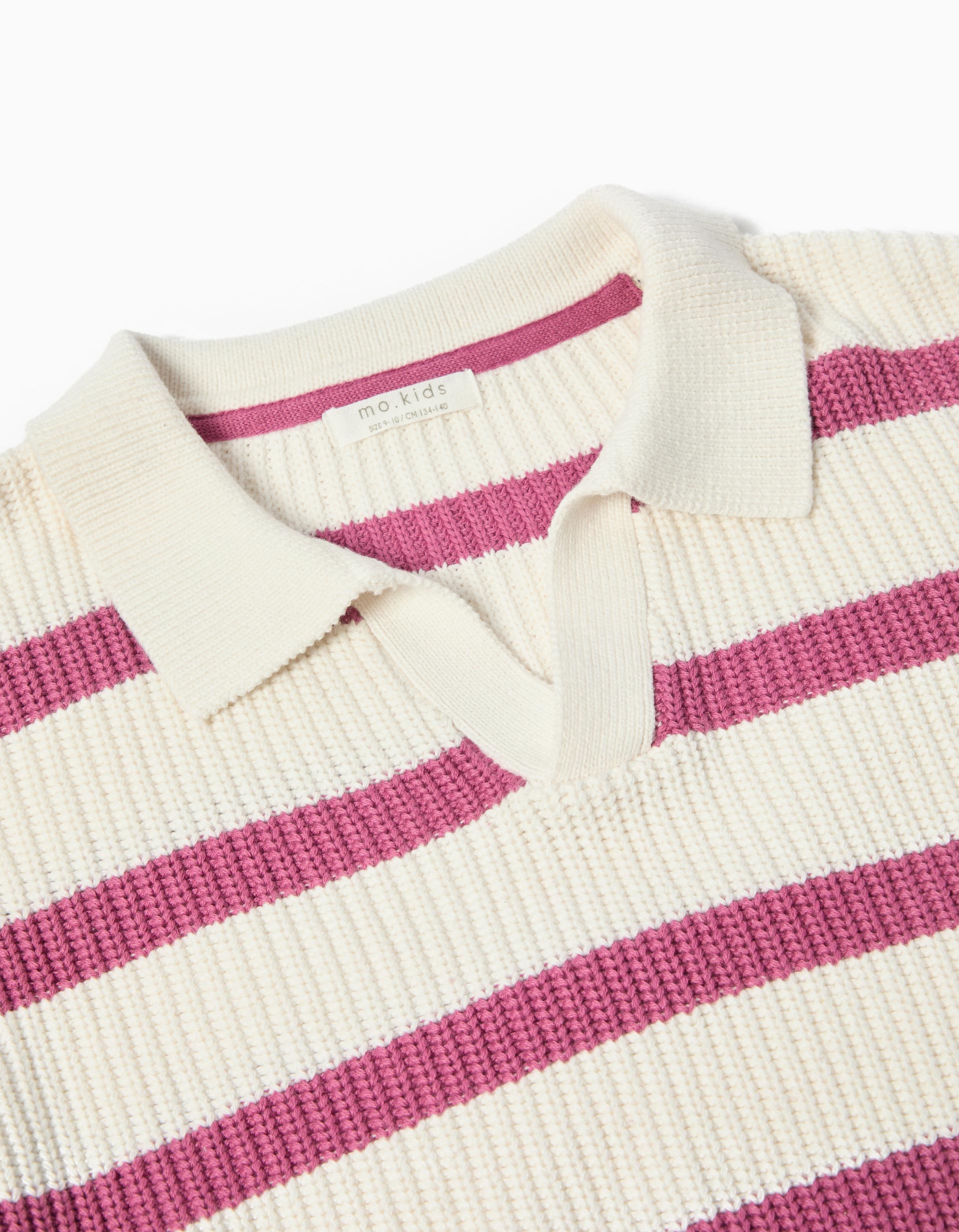 Camisola de Malha com Riscas, Menina, Rosa Escuro