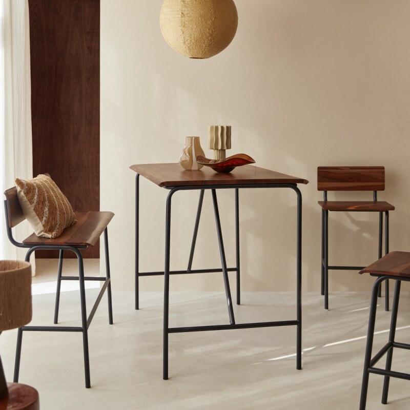 Table haute Talia en bois de palissandre et métal L 140 x P 85 cm