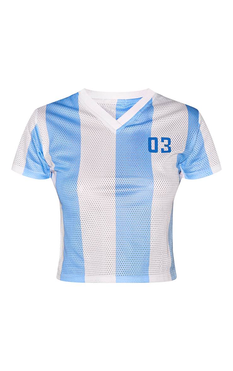 Bleu Maillot De Football Rayé À Manches Courtes