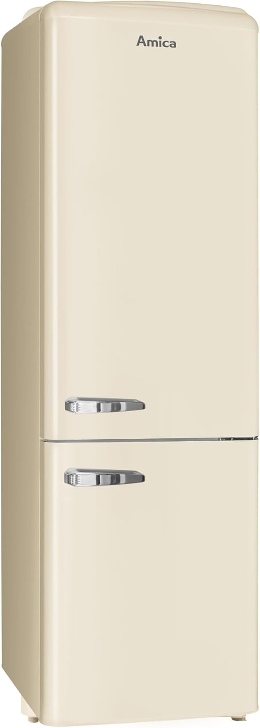 Amica KGCR 387 109 B Retro Kühl-/Gefrierkombination/NoFrost/Beige / 200cm (H) x 60cm (B) x 73cm (T) / Retro-Design/Kühlschrank mit Gefrierfach