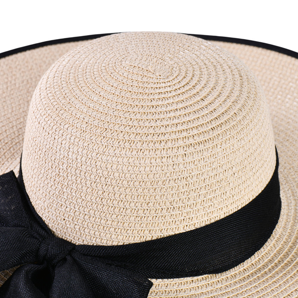 Decopatent Zonnehoed Dames - Met Zwarte Strik - Naturel