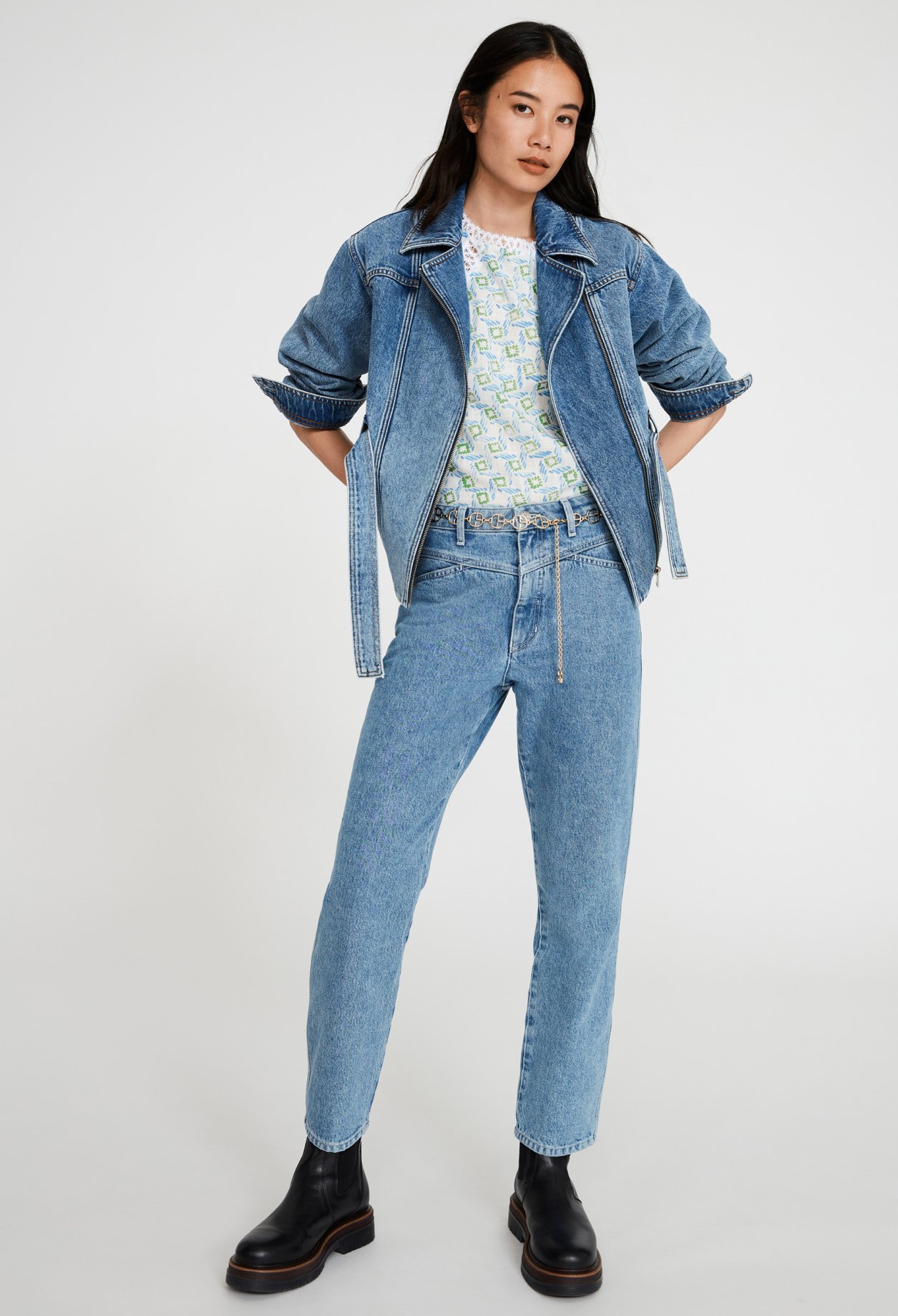 Veste denim ceinturee