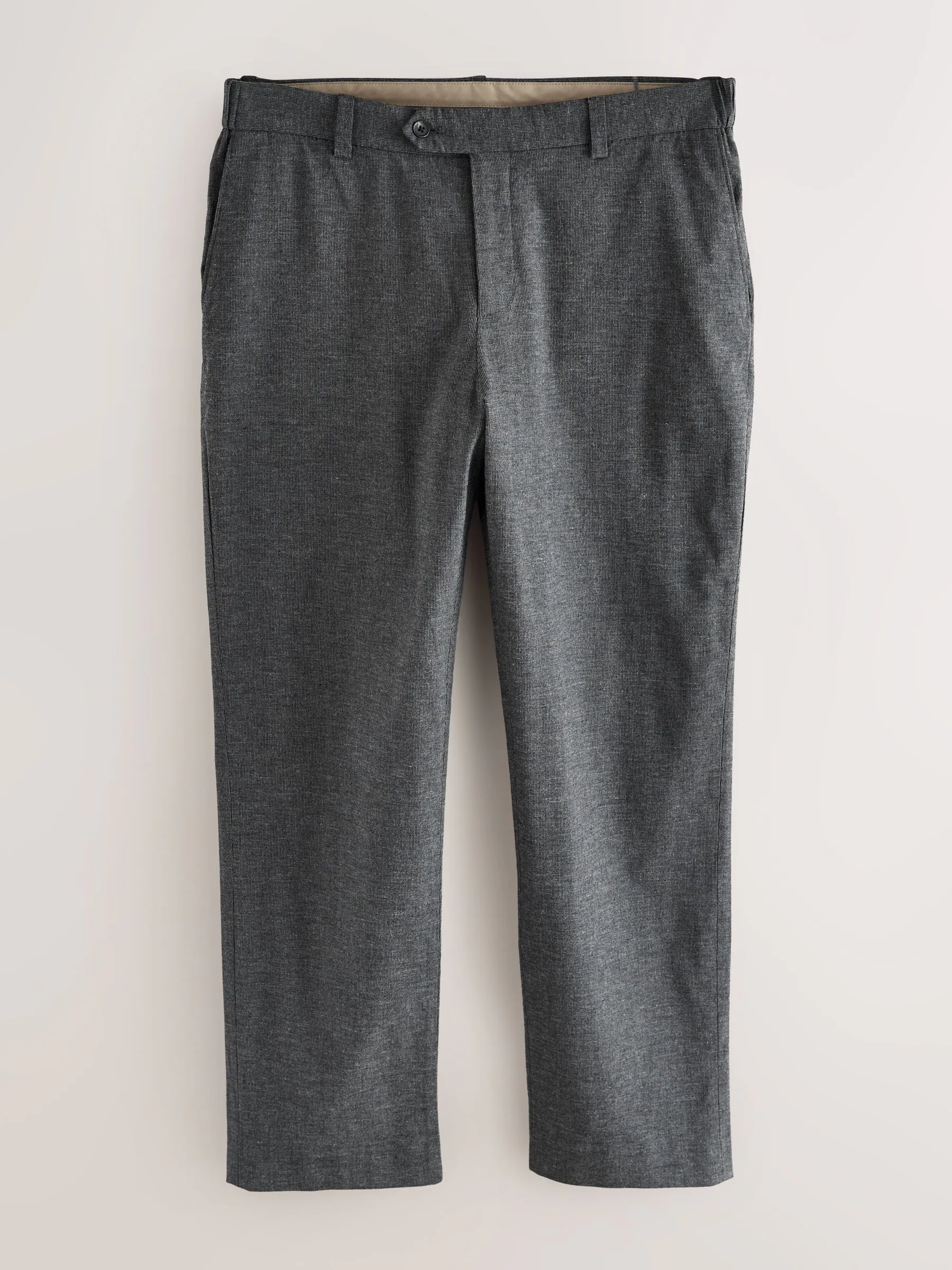 Antraciet - Regular Fit Smart Brushed Cotton Textured Trousers