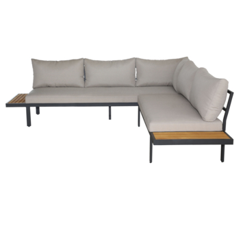 Japandi loungeset zwart metaal/teak 5-zits