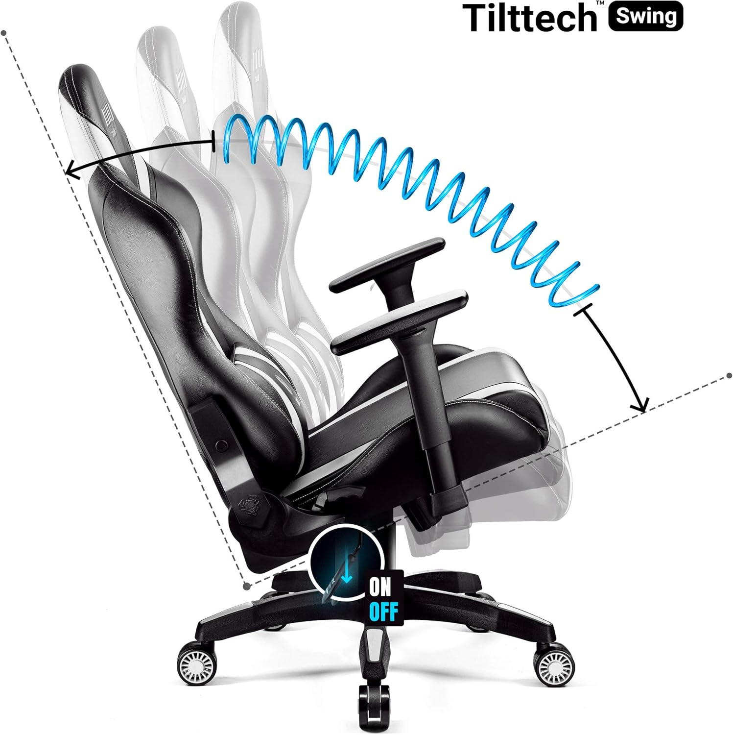 Diablo Gaming Stuhl X-Horn 2.0 Bürostuhl Gamer Chair Schreibtischstuhl 3D Armlehnen Ergonomisches Design Nacken/- Lendenkissen Kunstleder Wippfunktion Schwarz-Weiß Normal (L)
