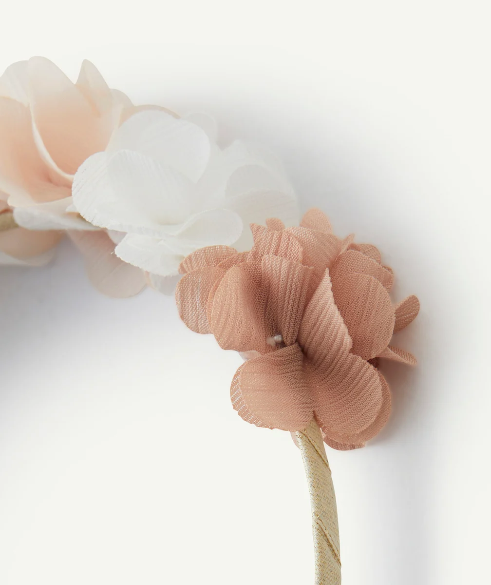 SERRE-TÊTE FILLE COULEUR DORÉE AVEC FLEURS EN RELIEF