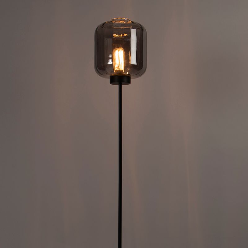 Design vloerlamp zwart met smoke glas - Qara