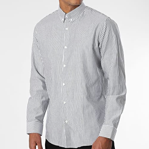 Chemise Manches Longues A Rayures Pinpoint Gris Blanc