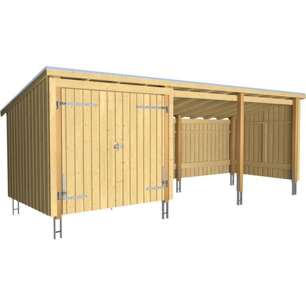 REDSKAPSBOD PLUS NORDIC INKL TAKPAPP/STOLPEFOT DOBBELDØR/ÅPEN 14M²